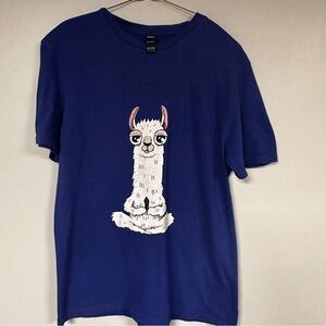 District Concert 'Lamaste'  lama graphic Blue Cotton tee, M, Extra Long